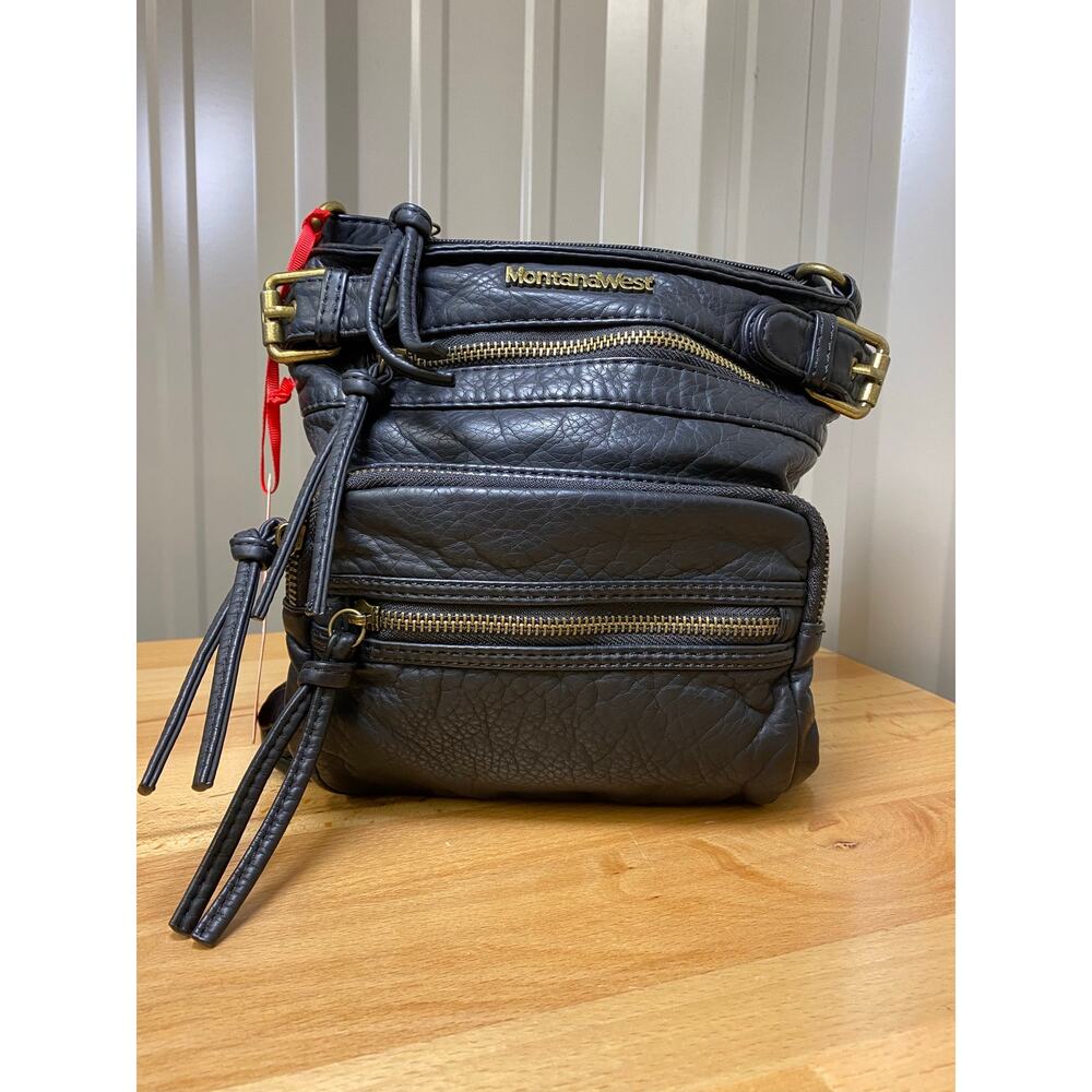 Montana West Black Vegan Black Leather Crossbody Bag New!